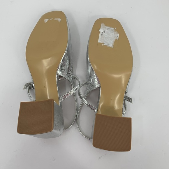 Steve Madden Emjay slingback pumps shoe crinkle silver metallic block heel new 8 - Picture 6 of 6